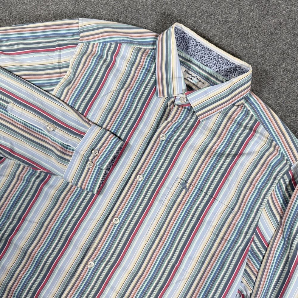Tommy Bahama Island Zone Shirt Mens Large Striped Long Sleeve‎ Pima Cotton